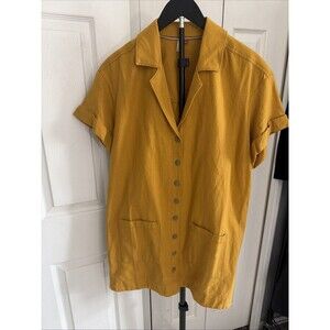 Pilcro and the Letterpress Yellow Gold Linen Blend Pocket Shirt Dress Size Small